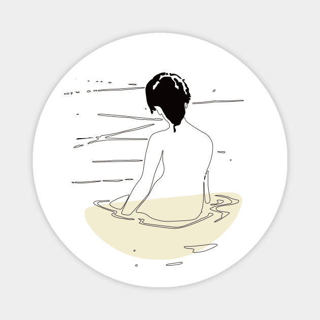 Nude Woman Geisha Japanese Erotic Line Art Magnet by Inogitna Designs